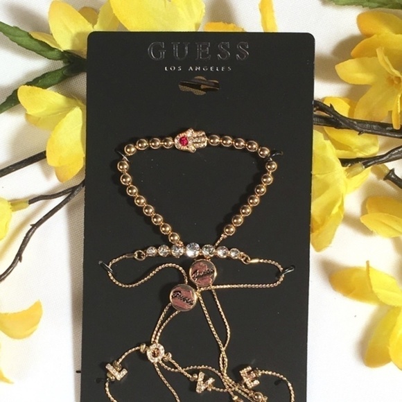 𝅺3/$29! Set of GUESS Gold Bracelets LOVE Hamsa - Picture 2 of 7